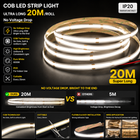 Premium 24V Super Long COB LED Strip Lights Regulable 3000K Cinta flexible para decoración interior al aire libre 15/20M Carrete SIN voltaje
