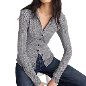 เสื้อผู้หญิงลายเรขาคณิตสไตล์วินเทจ ผ้าถักเนื้อฝ้าย แขนยาว ติดกระดุม ทรงเข้ารูป สวมใส่ได้ทั้งทำงานและลำลอง ขายส่ง - Product Image 5