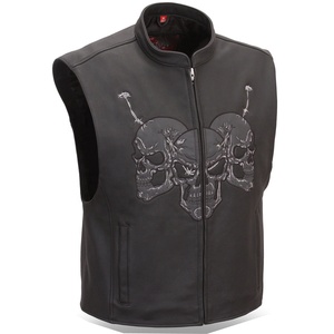 HMB-5081A <b>MEN</b> LEATHER <b>VEST</b> HEAVY DUTY WAISTCOAT MOTORBIKE FASHION <b>VESTS</b> <b>MEN</b> WAISTCOATS <b>BLACK</b> - Product Image 1