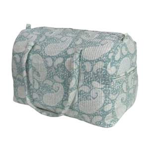 Bolsa de lona ecológica de algodón Weekender, elegante cierre de cremallera con estampado de bloque de mano, rayas de moda para Fashion-Forward - Product Image 1