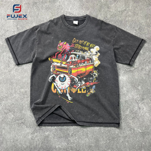 Ropa de calle de peso pesado, camisetas gráficas boxy recortadas, camisetas para hombres, camisetas informales de gran tamaño impresas, camiseta lavada con ácido para hombres - Product Image 2