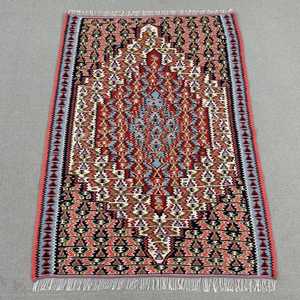 Turkish Small Rug, 2.6x3.7 ft Vintage Rug, <b>Red</b> Kilim <b>Wool</b> Rug - Product Image 1