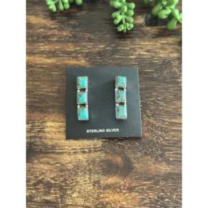 Pendientes Colgantes Geométricos de Turquesa Roja y Plata de Ley Hechos a Mano por Artesanos Navajo - Product Image 1