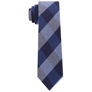 For Tommy for Hilfiger Men's Slim Textured Check Ascot <b>Tie</b> Navy Floral Print Size Regular with Custom Logo Classic Formal Style - Product Image 1