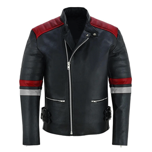 Men's Bomber Motorcycle Jacket Casual Classic Black Sheep Leather Motorbike Jacket with Embroidery Patch On <b>Back</b> - Product Image 2