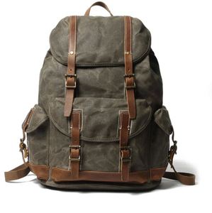 Large Waterproof Travel Waxed <b>Canvas</b> School Backpack 15.6'' <b>Laptop</b> Unisex Daily Weekender Backpack - Product Image 2