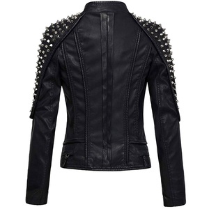 Chaqueta de cuero con logotipo personalizado para mujer, nueva chaqueta de cuero transpirable con estilo a la moda para mujer, chaqueta de manga larga de talla grande - Product Image 3