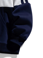 Sweat-shirt à capuche pour homme, hiver, color block, manches contrastées, bleu marine, avec poche, coupe classique, décontracté, manches longues, style français