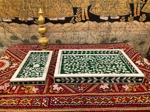 "Bandeja para servir con incrustaciones de madreperla, diseño de hueso, madera y acrílico para el hogar, la cocina, la vajilla y el uso en restaurantes" - Product Image 4