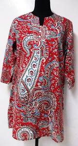 Kurti court droit à manches 3/4, imprimé paisley et fleurs, rose madder, pour l'été - Product Image 2