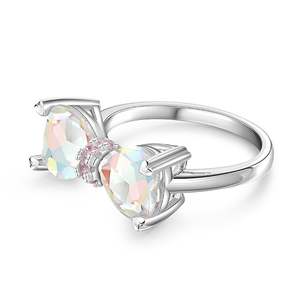 Bague Jeulia en argent sterling avec nœud papillon en verre transparent et incrustation de zircon en or rose - Product Image 2