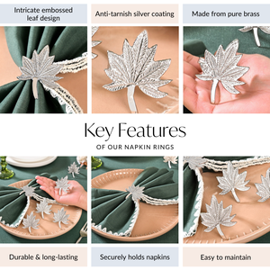 Juego de Anillos para Servilletas de Latón Puro Plateado, Diseño Clásico Vintage de Hojas, para Bodas y Restaurantes, Juego de 6 - Product Image 6