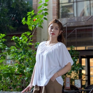 THUY TOP (0624PBT00006) Tela de lino blanco con estampado de rayón y ramio Tejido ODM Material de viscosa de estilo dulce - Product Image 1