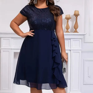 Women'S Plus-Size Chiffon Dress with <b>Sequin</b> Patchwork High Quality Custmozied Design Top Trendy Product - Product Image 4