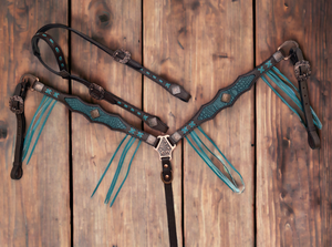 Ensemble de décrochage de tête et de collier de poitrine de nouvelle conception avec des ensembles de décrochage de tête occidentale de rênes pour l'équitation léger fait par le cuir de vache - Product Image 2