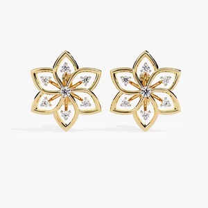 Clous d'oreilles fleur en diamant VVS naturel jaune diamant avec 10k 14k 18k en or rose et or blanc pour les fêtes - Product Image 2