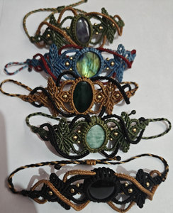 Handmade Macrame Bông Tai Chokers Liên Kết Chuỗi Sang Trọng Malachite Đá Quý Miễn Phí Kích Thước Hình Bầu Dục Màu Đen Chủ Đề Đồ Trang Sức Thiêng Liêng Hình Học - Product Image 4