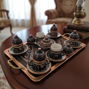 Service de 6 tasses rectangulaires Bakr Mine Processing Oriental Design, origine Erzincan - Product Image 1