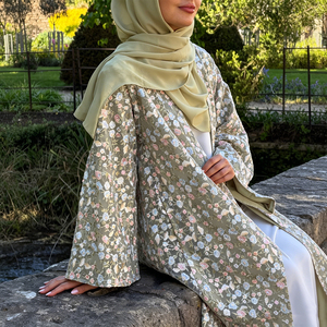 Abaya élégante Loriya en dentelle et tulle à fleurs, cardigan ouvert d'été, robe modeste pour femmes musulmanes avec hijab, vêtements islamiques - Product Image 5