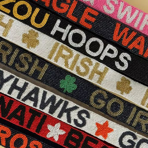 Sangle de sac brodée à la main en perles rouges et blanches avec lettres GO UTES, large bandoulière, accessoires de remplacement pour poignée de sac à bandoulière - Product Image 1