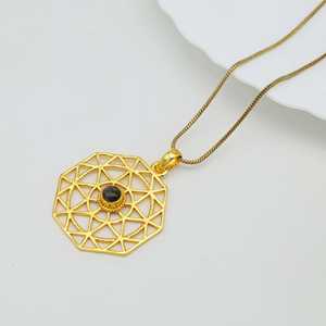 Exclusive Labradorite Necklace Geometric Brass Pendants For Men 18k Gold Plated Minimalist Shield Design For Wholesale/OEM/ODM - Product Image 4