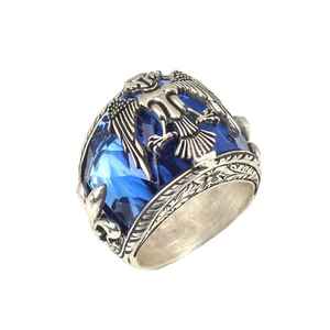 925 Sterling <b>Silver</b> Handmade Ottoman Eagle <b>Men</b>’s <b>Ring</b> with Aquamarine Color Stone | Turkish Jewelry - Product Image 4