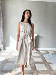 Robe d'été en lin pour femmes, faite à la main, personnalisée, décontractée, style vintage, robe ample surdimensionnée sans manches tissée naturelle - Product Image 4