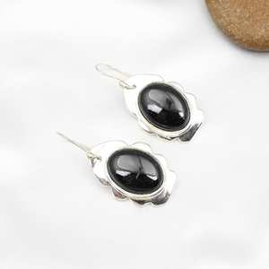 Boucles d'oreilles en onyx noir, argent sterling 925, bijoux en pierres précieuses faits à la main, cadeau élégant pour femme - Product Image 3