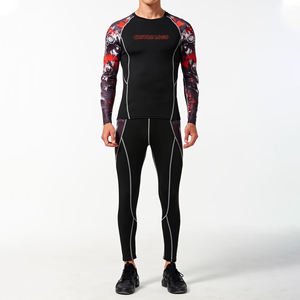 Ensemble Rash Guard 2 Pièces Imprimé en Spandex/Nylon à Séchage Rapide pour Hommes, Équipement de Grappling Haute Élasticité 2026 pour Jiu Jitsu, Muay Thai, Lutte - Product Image 1