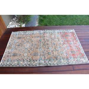 Alfombra Vintage de 3.3x5.4 pies, Alfombra Turca Decorativa, Alfombra de Lana Ikat Azul - Product Image 3