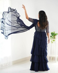 Dernier modèle de salwar kameez en soie georgette lourde, organza tabby, viscose fantaisie brodée multicolore, livraison gratuite dans le monde entier - Product Image 4