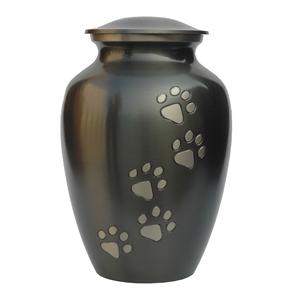 Urna de cremación para mascotas Premium de estilo americano clásico Latón metálico con patrón de pata pura Urna funeraria negra para cenizas - Product Image 1