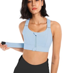 <b>Women</b> Sport Bra <b>Tights</b> Crop Top Yoga Vest Front Zipper <b>Plus</b> <b>Size</b> Adjustable Strap Shockproof Sportswear Gym Fitness Athletic Bra - Product Image 3