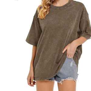 T-shirt Hip Hop 100% coton pour dames Long Heavyweight Round-Neck Breathable Loose Dropped-Shoulder Half Plain Dyed Print Short - Product Image 1