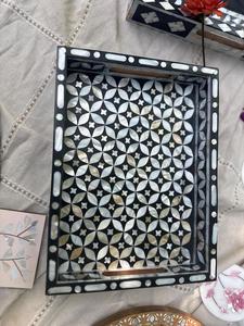 ถาดหวายทรงรีพร้อมที่จับทำด้วยมือธรรมชาติปลอดสารพิษถาดเสิร์ฟดีไซน์ใหม่ถาดหวายประดับมุกแม่พร้อมงานฝีมือ HF - Product Image 5