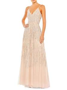 Vestido de Noche de Lujo con Corte en A para Mujer, Talla Grande, Elegante, de Tul con Cuentas y Lentejuelas, Manga Larga, sin Tirantes, para Fiestas Formales - Product Image 3