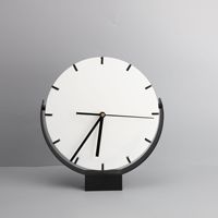 Horloge de table décorative pour la maison, en métal, ronde, noir et blanc, simple, horloge de table ronde