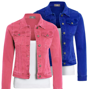 Veste en jean pour femmes personnalisée en gros à la mode respirant cuir de mouton vierge lavé et traitement brut - Product Image 2