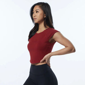 T-shirt court à col rond pour femmes de couleur unie basique sans manches en tricot côtelé à la mode conception de corps pour l'été tenue décontractée Spandex - Product Image 3