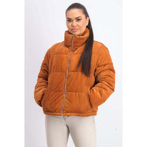 Collezione B Giacca Corta Imbottita in Velluto a Coste per Ragazzi, Colore Ocre, Taglia Media, Invernale, Antivento, con Cappuccio, Collo Alto, Reversibile, in PU, Calda e Corta - Product Image 1