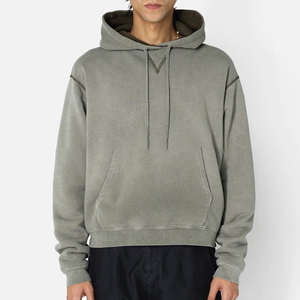 Sudaderas con capucha ecológicas lavadas con ácido de diseño vintage para hombre, sudaderas con capucha con logotipo personalizado teñido liso de diseño sólido para hombre - Product Image 4