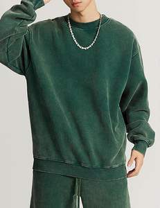 เสื้อสเวตเชิ้ตผู้ชายสไตล์แฟชั่นลุคสตรีท ล้างสีแบบ Acid Wash ผ้าฝ้าย 65% โพลีเอสเตอร์ 35% ผ้าฟลีซ ทรงโอเวอร์ไซส์ ไหล่ตก สวมใส่สบาย แบบลำลอง รับผลิตแบบ OEM และ Private Label - Product Image 2