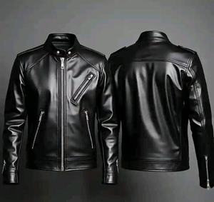 Veste d'hiver décontractée pour homme en cuir noir moderne, coupe ajustée, respirante, doublure en laine, couture durable, broderie - Product Image 3