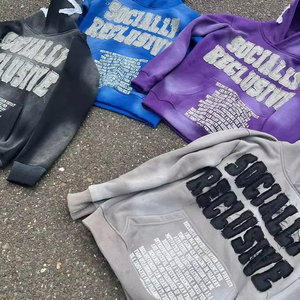 Sudadera con capucha personalizada de algodón 100% de alto gramaje, con efecto desgastado, corta, con apliques, lavado ácido, efecto descolorido por el sol, lavado vintage, de felpa oversize, estilo streetwear - Product Image 4