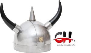 Casco de acero de guerrero vikingo con cuernos Traje medieval nórdico Accesorio de escenario LARP. - Product Image 6