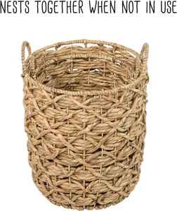 Good Choice Decorative Household Multi-Used Eco-friendly <b>Round</b> Shape Water Hyacinth Handwoven Storage <b>Basket</b> With Handles - Product Image 3