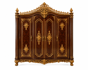 Juego de Dormitorio Vintage de Madera de Teca Tallada con Cabecera Alta y Mesitas de Noche, Cama de Madera Tallada en Oro Antiguo de Lujo - Product Image 5