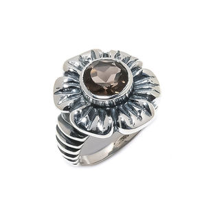 แหวนเงินสเตอร์ลิงแท้925อัญมณีควอตซ์สโมควอตซ์ทำด้วยมือของขวัญสำหรับงานแต่งงานงานหมั้น - Product Image 1