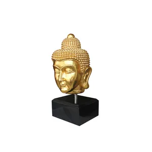 Горячая распродажа, большая золотая скульптура головы Будды с основой, в натуральную величину, для наружного и внутреннего использования, коллекционный материал из смолы для коллекции