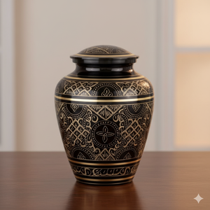 โกศใส่ศพทองเหลืองสีดำและสีทองหรูหราทำด้วยมือสำหรับขี้เถ้ามนุษย์ที่มีการออกแบบการแกะสลักที่ซับซ้อน - Product Image 3